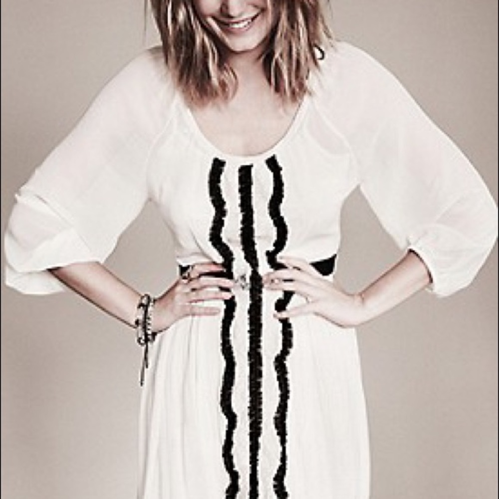 Vintage Free People Cream Chiffon Long-Sleeve Dress w/ Lace Size 6 (worn once)
